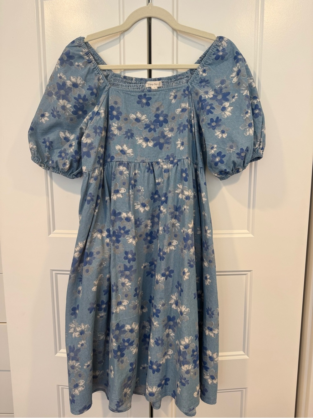 Shop Stevie Blue Floral Denim Babydoll Dress